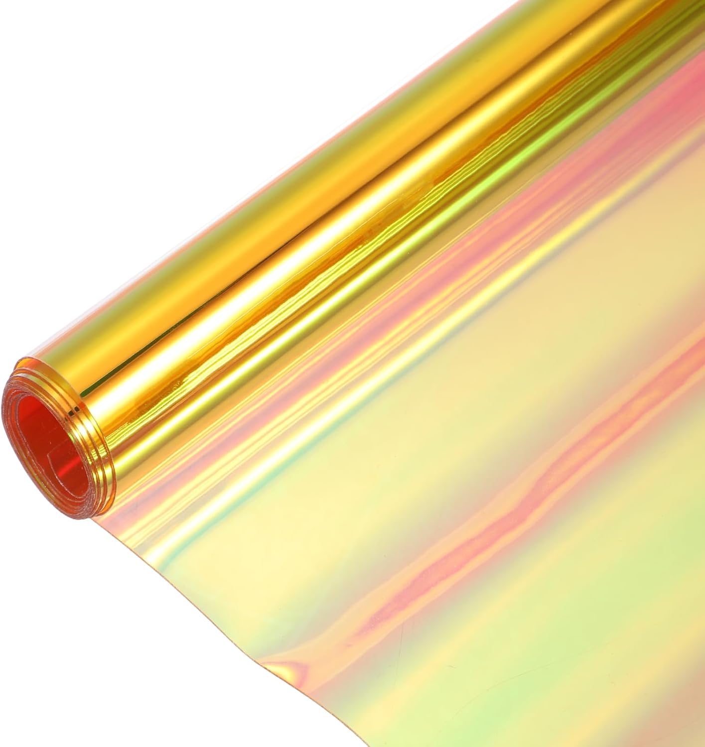 MECCANIXITY Holographic Clear PVC Vinyl Film Holographic PVC Fabric Waterproof Dichroic Film 12 x 48 Inch for Handbags Bows Earrings DIY Craft,Laser Dark Yellow
