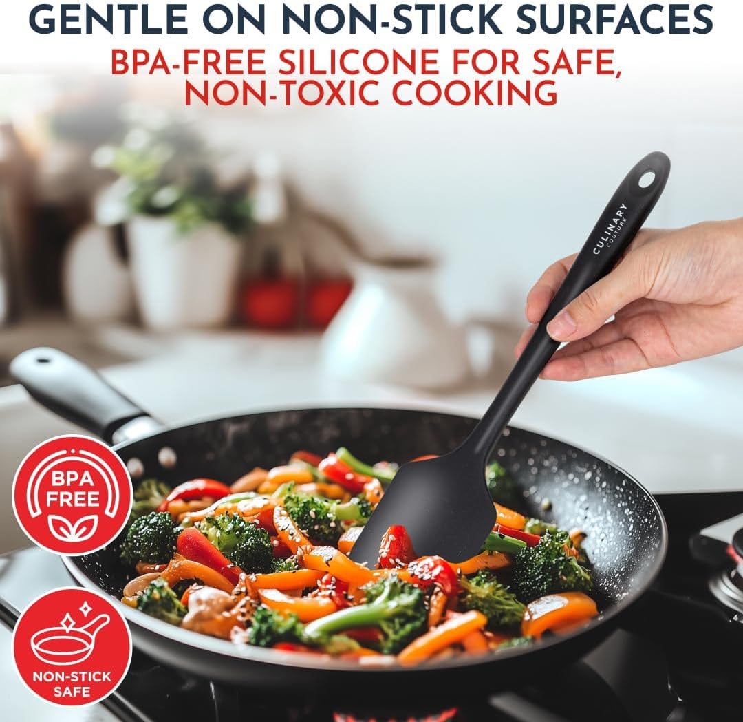 Culinary Couture 4-Piece Black Baking Spatula Set - Rubber Spatulas Silicone Heat Resistant, BPA-Free - Spatula Set for Nonstick Cookware - Silicone Baking Utensils