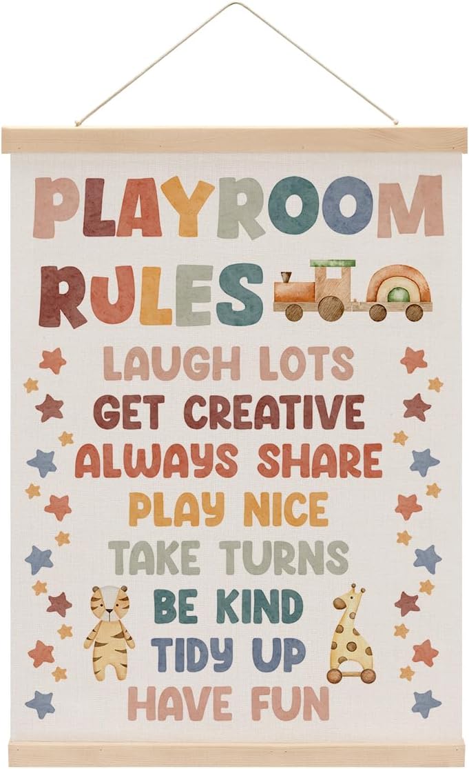 Playroom Decor Boho Poster Hanger, Nursery Decor Play Room Wall Decoration, Playroom Essentials, Educational Posters Wall Hanging Banner Farmhouse Living Toddler Room Decoration