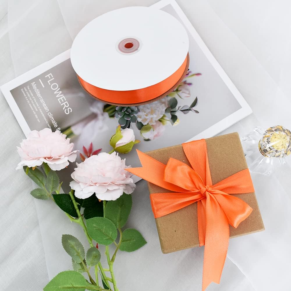 TONIFUL 1 Inch x 100yds Orange Satin Ribbon, Thin Solid Color Satin Ribbon for Gift Wrapping, Crafts, Hair Bows Making, Wedding Party Decoration, Floral Bouquets,Thanksgiving,Halloween