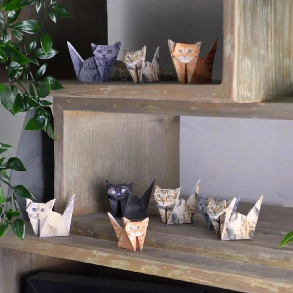 Paper Cat, Paper Cat Origami,50 DIY Origami Foldable Cute Cat Figurines Fun Craft Activity, Desktop Decor, and Gifts for Cat Lovers