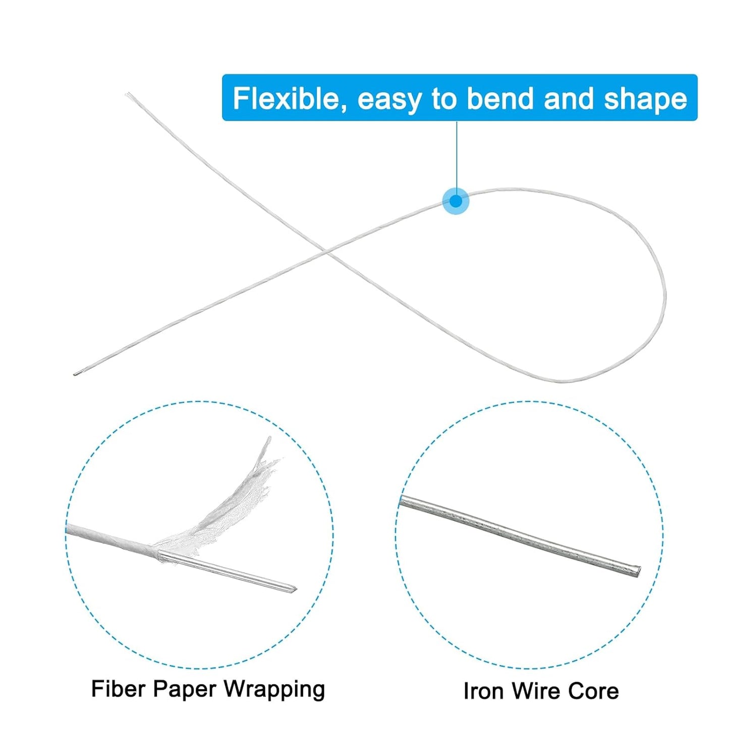 PATIKIL 20 Gauge 16" Floral Stem Wire, 100 Pcs Paper Wrapped Iron Artificial Flower Stem Accessories for DIY Bouquet Stem and Craft Decoration, White