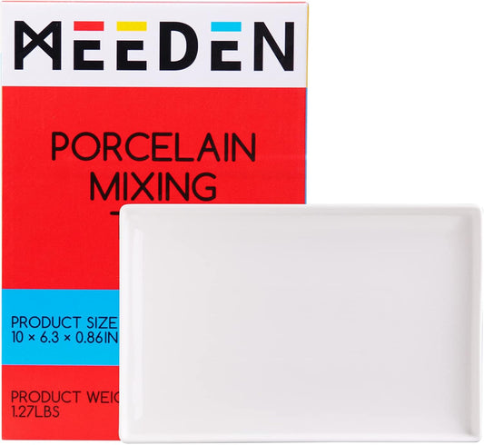 MEEDEN Ceramic Tray Palette, Ceramic Artist Paint Palette, Porcelain Mixing Tray for Watercolor Gouache Painting, Large Mixing Area White Rectangle Palette for Painting Large Artwork