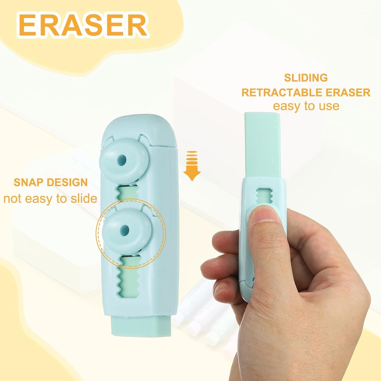 PATIKIL 4 Pack Erasers, Sliding Retractable Eraser Push Pull Cute Pencil Erasers Soft Large Easy to Clean with Plastic Sleeve for Sketching Drawing Artists Teacher Pencils, Green