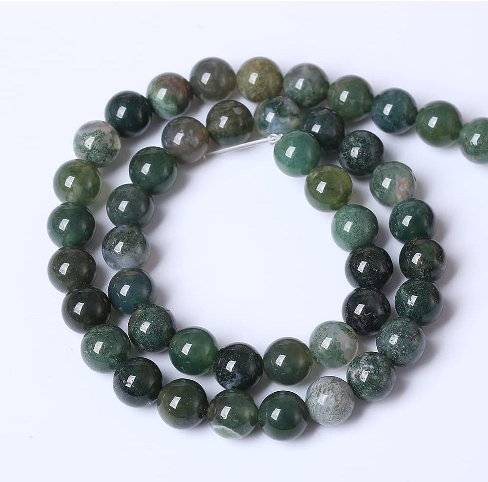 90PCS 4mm Natural Green Moss Agate Beads Gemstone Round Loose Spacer Beads for Jewelry Making DIY Bracelet Necklace Earrings 15" Inch(Moss Agate Beads, 4mm)