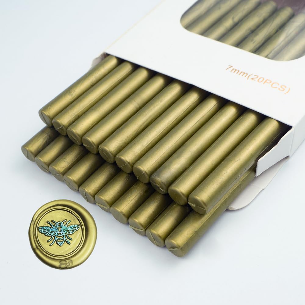 20PCS Mini Glue Gun Wax Seal Sticks for Wax Seal Stamp, Sealing Wax Sticks for Wedding Invitations, Cards, Envelopes (Greenish Gold)