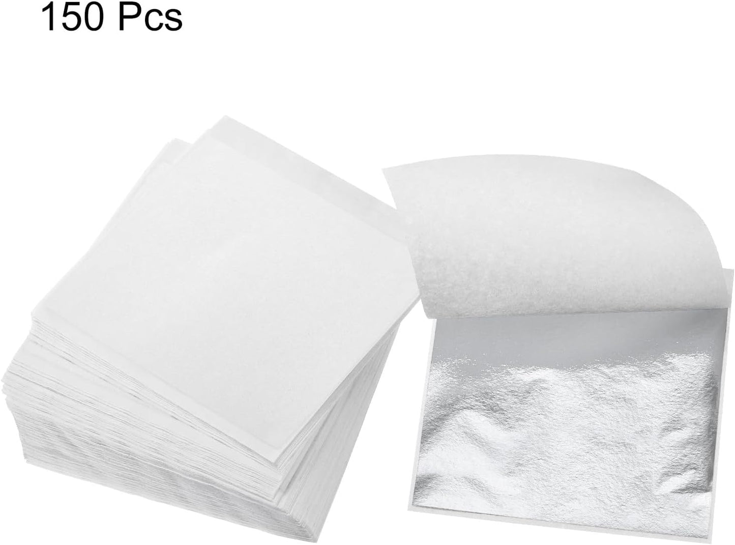 MECCANIXITY Gold Leaf Foil Sheet, Silver Leaf Papers, 3.3 Inch x 3.1 Inch for Art Decoration, Sculptures, Painting, Pack of 150 Pcs