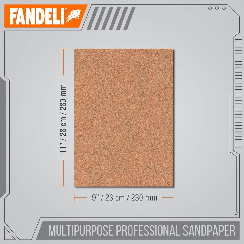 Fandeli | Multi-Purpose Sandpaper | 100 Grit | 75 Sheets of 9'' x 11'' | Ideal for Sanding Metal, Untreated Wood and Painted Surfaces | Sandpaper Sheets.