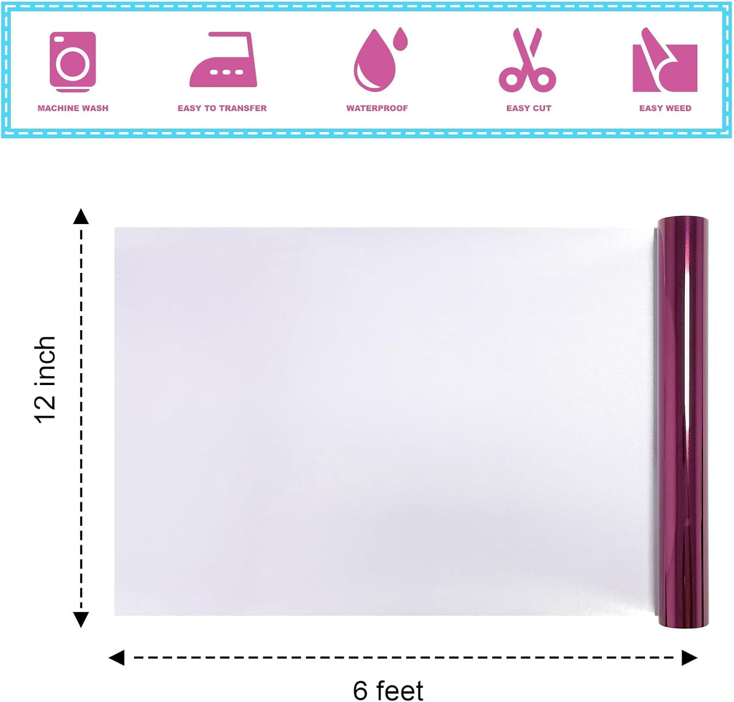 ROFISUESheet MetallicFoil HeatTransferVinyl Metallic Rose, 12Inch*6Ft BundleChrome HTV VibrantColors for Stunning T-Shirt DesignsPerfect forDIY (Metallic Rose, 12Inch*6Ft)