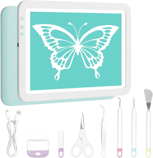 Rechargeable A4 Light Board with Weeding Tools Set and Accessories for Vinyl,Bawaslom Ultra-Thin & Bright Light Pad for Vinyl Weeding with 3 Colors & 6-Level Brightness for Diamond Art,Tracing