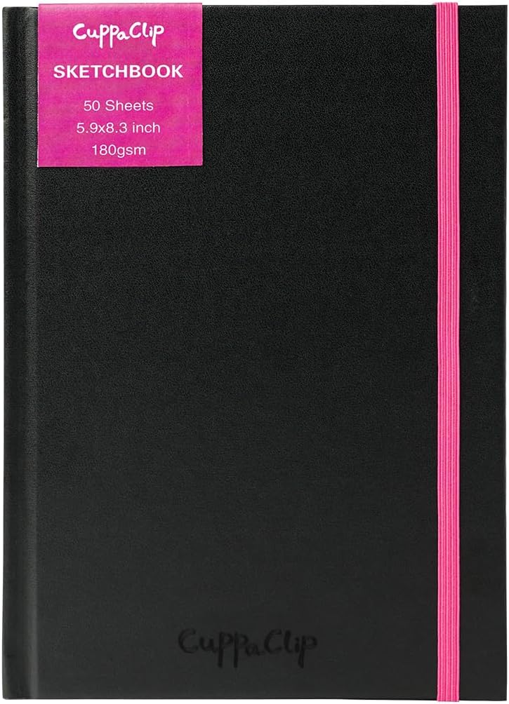 CuppaClip Sketch Book Hardcover Drawing Pad 300GSM Acid-Free Paper Spiral Bound Sketchbook 50 Sheets/100 Pages Art Supplies (Hardcover, 5.9x8.3in)