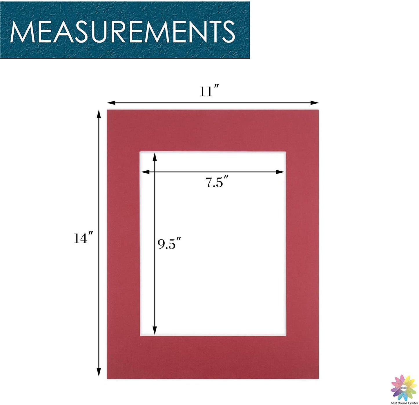 Mat Board Center, Pack of 10, 11x14 for 8x10 China Red Color Mats - Bevel Cut, Acid Free, 4-ply Thickness, White Core - for Pictures, Photos, Framing