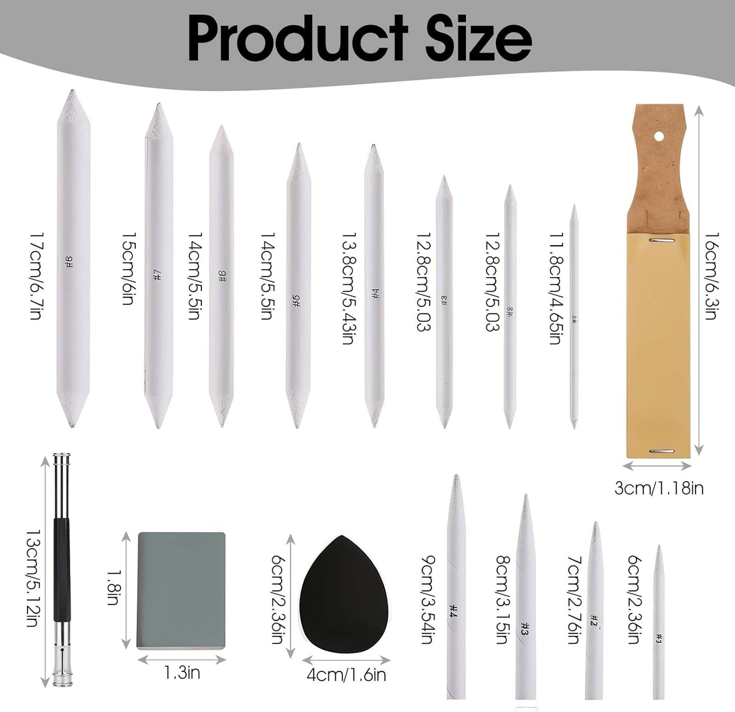 43 Pcs Blending Stumps for Drawing Tortillions Blending Sticks Paper Art Blenders Sketch Drawing Tools with Wipe Scrapers Rub Sponge Kneaded Eraser for Charcoal Sketching Shading