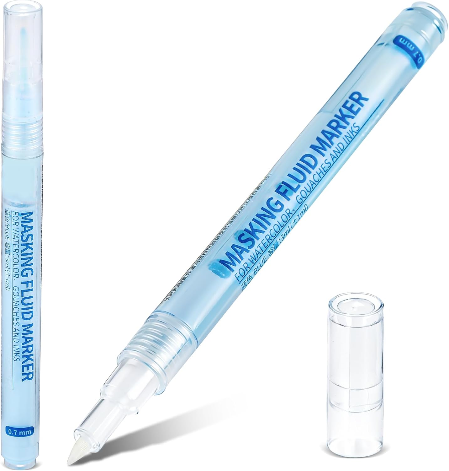 2 Pcs Masking Fluid Pen for Watercolor Painting, Capacity with Applicator Tip, Masking Fluid Marker for Various Art Projects Watercolor Ink (Blue,0.7mm)