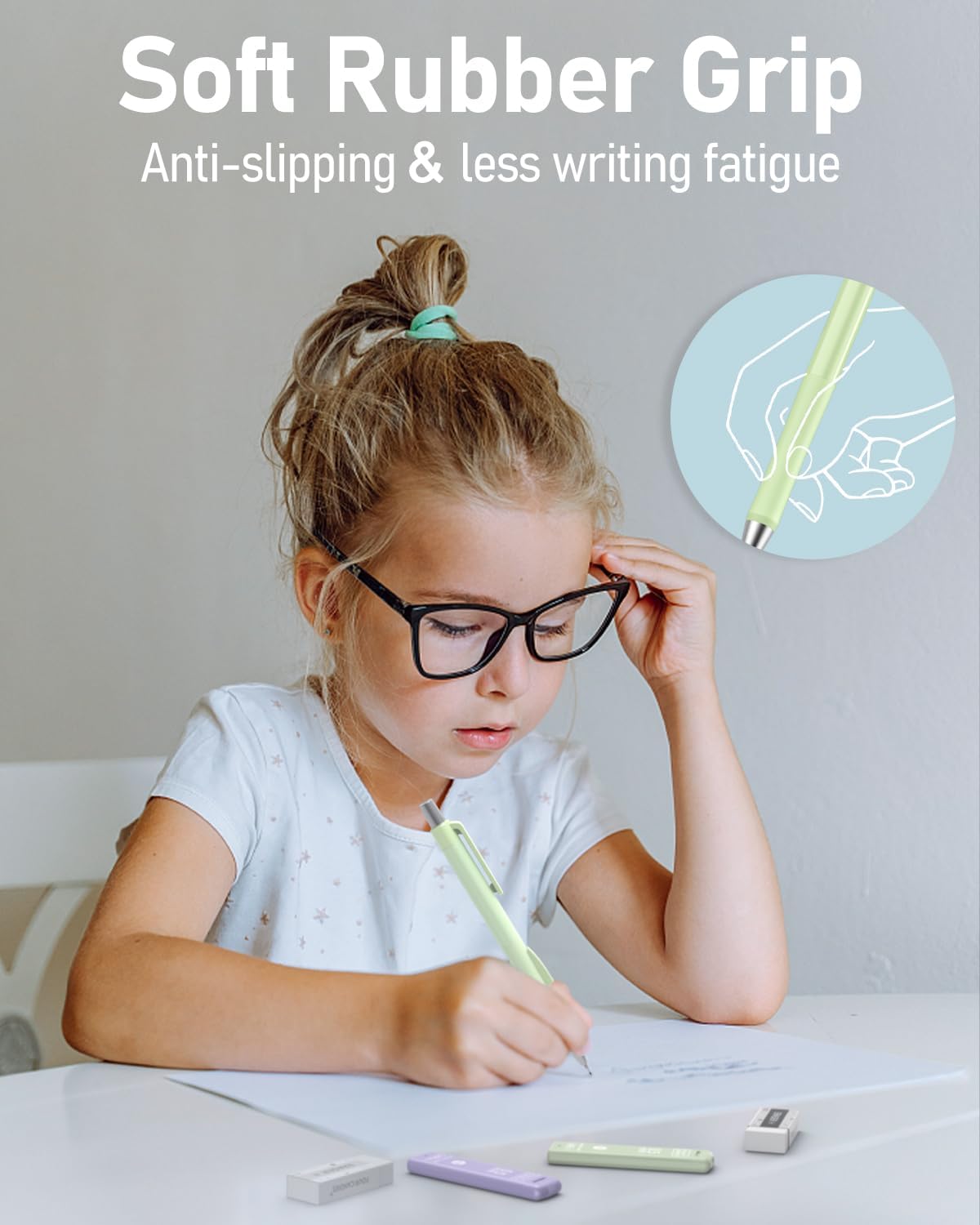 Four Candies Cute Mechanical Pencil Set with Case, 4PCS 0.7mm Pastel Fast Click Aesthetic Mechanical Pencils with 480PCS HB Lead Refills, 2 Erasers, 12 Eraser Refills School Supplies for Girls Writing