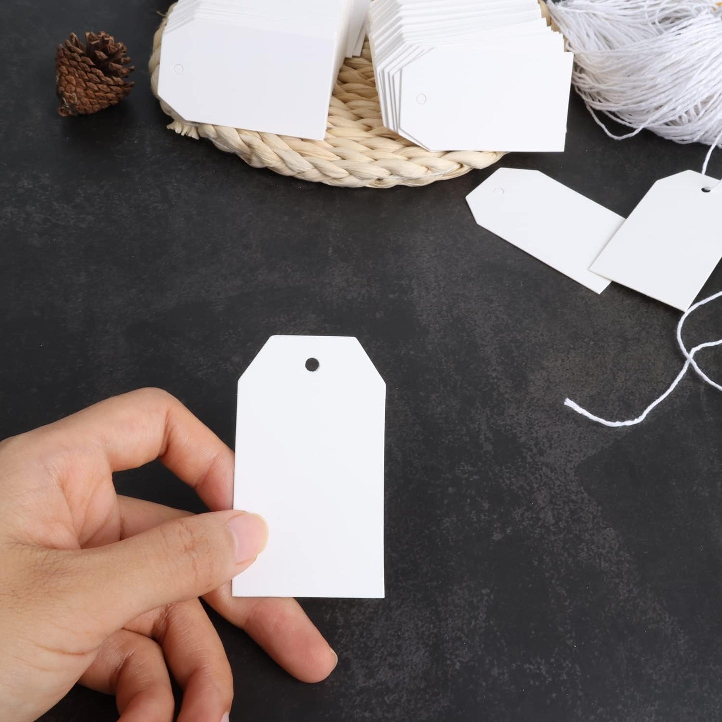 200 PCS Paper Gift Tags with Free 200 PCS Cotton Strings, Blank Hangtags for DIY Wedding Holiday Present(White)