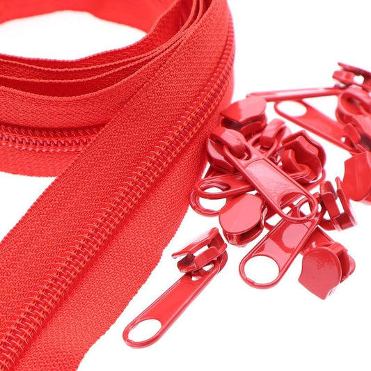 Leekayer #5 Red Nylon Zippers by The Yards Bulk 10 Yards Coil Zipper Tape with 25pcs Zipper Sliders for DIY Tailor Sewing Craft,Bag,Luggage,Dress,Sofa Cushion,Pillow(Red)