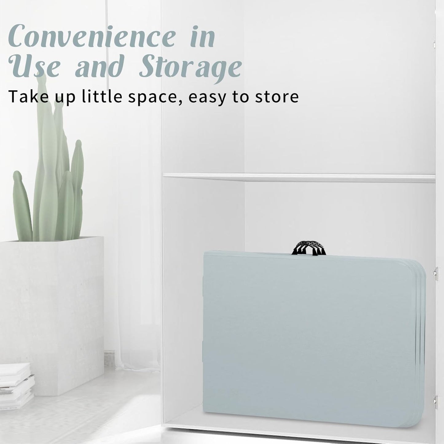 2 Pack 6 FT Folding Tables Grey Foldable Table, Fold-in-Half with Carrying Handle Portable Plastic Rectangular Table for Party, Dining, Wedding, Camping, Picnic, Indoor Outdoor Events