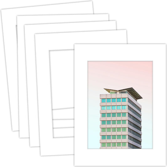 MBC Mat Board Center, 5 Pack 12x16 for 9x12 White Picture Mats Frame Mattes, Bevel Cut, Acid Free, 4-ply Thickness