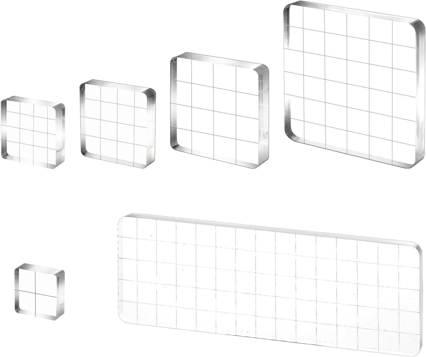 6 Pcs Acrylic Stamp Block Acrylic Blocks for Stamping Clear Tools Decorative Stamp Blocks with Grid and Grip Scrapbooking Craft Making, Decorative DIY Essential Stamping Tool