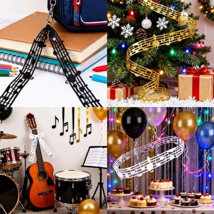 Golden Music Note Ribbon Grosgrain Ribbon Notation Craft Music Accessories Trim for Homecoming Mum Supplies Christmas (20 Yards/Roll)