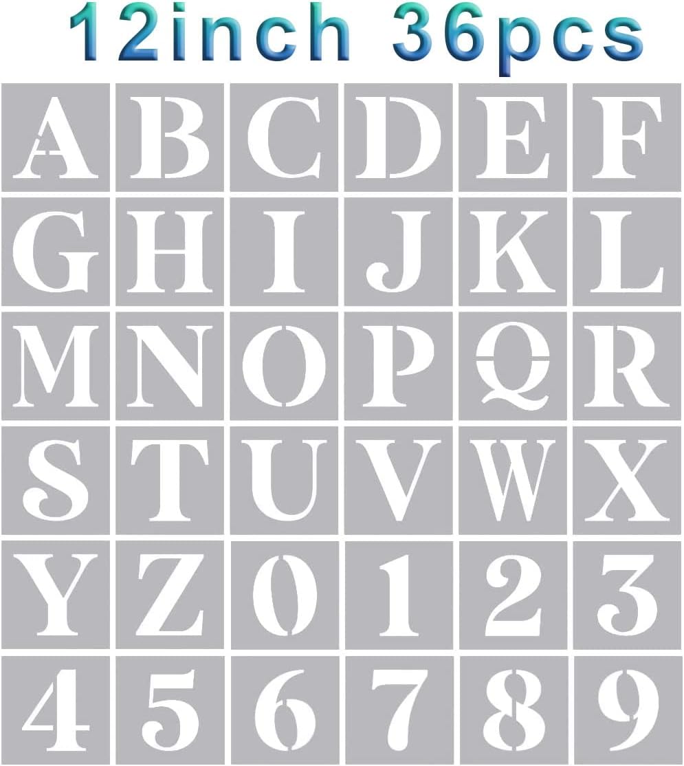 Letter Stencils 12 Inch,Alphabet Stencils for Painting on Wood Numbers Letters Stencil for Wall Drawing Templates for Arts Crafts Home Decor