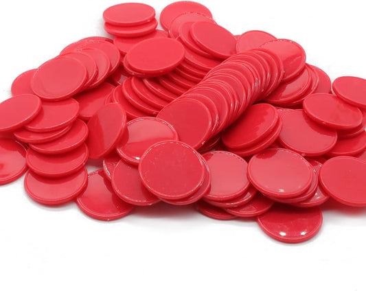 Set of 100 Opaque Plastic Learning Counters Mini Poker Chips Game Tokens with Storage Box (Red, 1.58 Inch)
