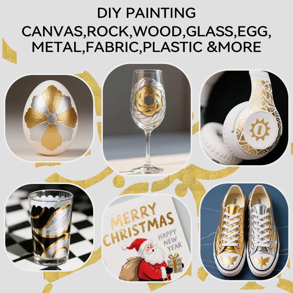 TRANSON 4 Silver and 4 Gold Paint Markers Brush and Bold Dual-tip Acrylic Paint Marker Set for Rock Painting Glass Canvas Wood Leather Ceramic Painting