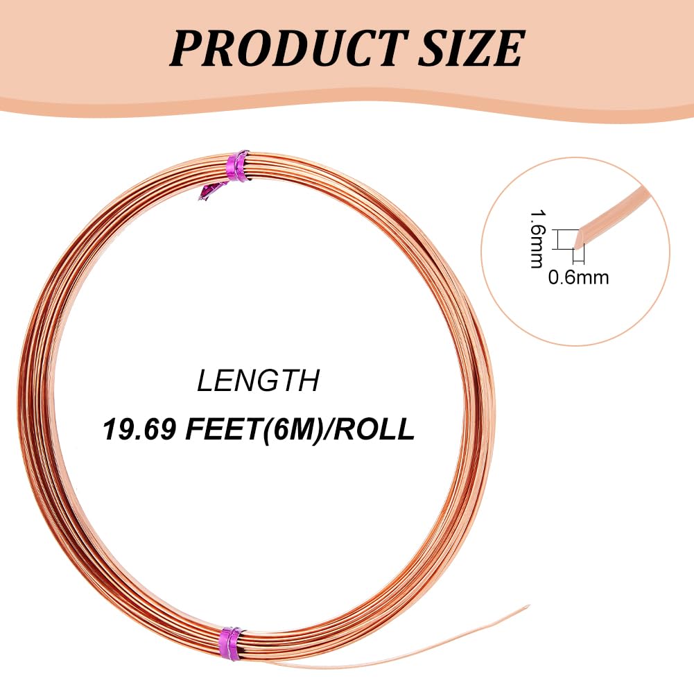 BENECREAT 19.6 Feet 22 Gauge Half Round Copper Wire, 1.6mm Wide Bare Copper Beading Wire Jewelery Making Wire for Earring Necklace Jewelry Making, Crafts Making Supplies