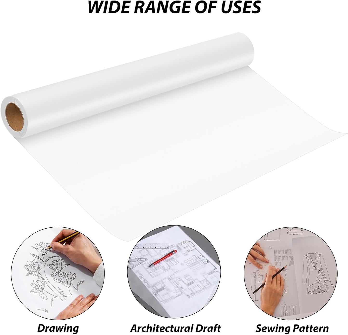 Tracing Paper Roll 36 Inches x 30 Yards, Large Trace Paper White Pattern Paper Tracing Paper for Drawing, Sewing, Sketch