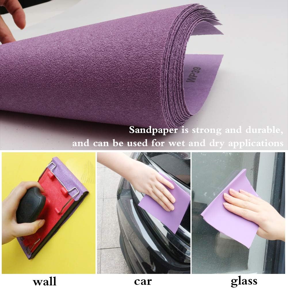 MAXMAN 600 Grit Sandpaper 20 PCS, Wet Dry Sandpaper Sheets 9 x 11 Inch, Sand Paper for Wood Furniture, White Fused Alumina Abrasive Sanding Paper for Metal, Drywall, Automotive Polishing, Purple