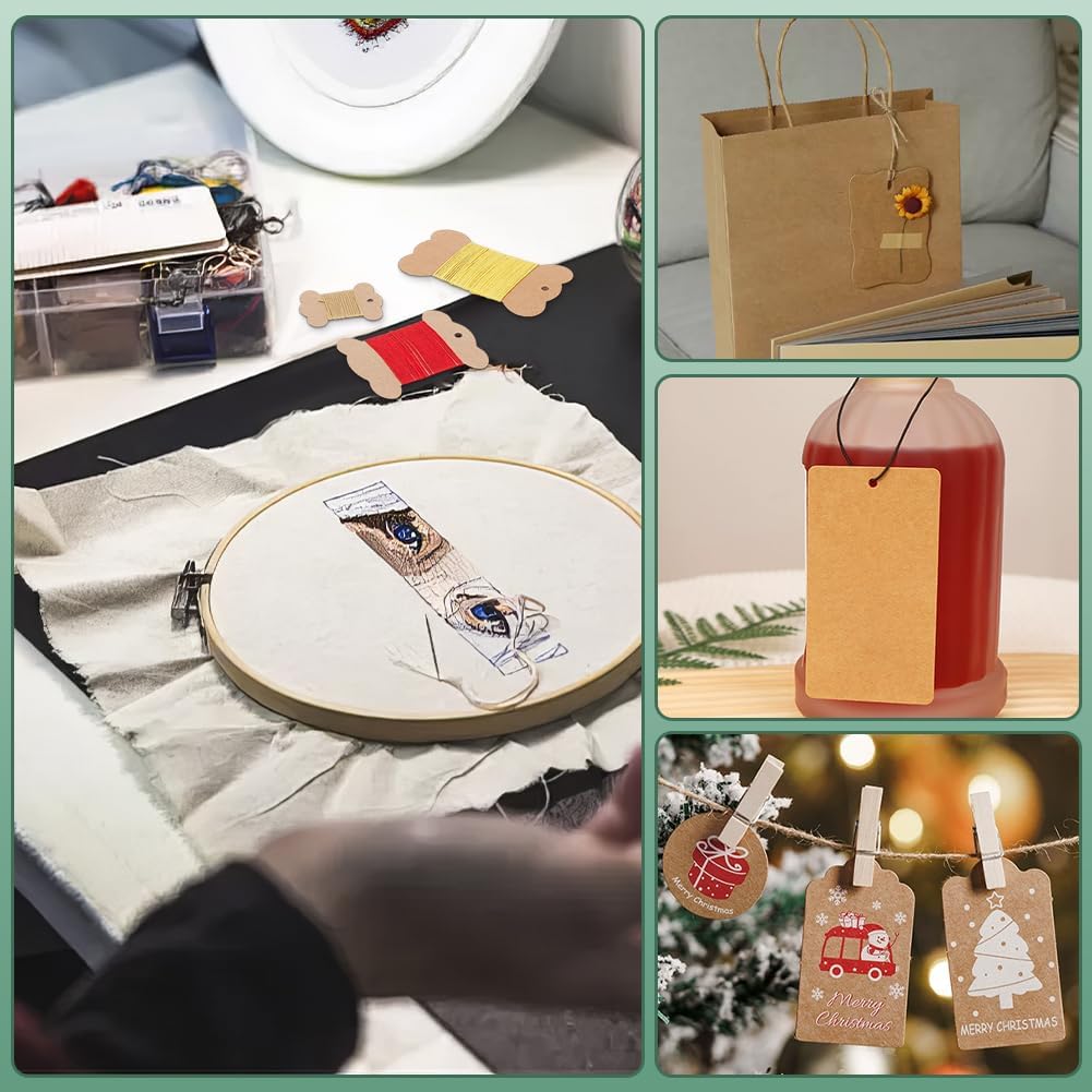 PH PandaHall 90PCS Ribbon Spools 3 Styles Ribbon Storage Organizer Flat Spool Bobbin Yarn Bobbin Kraft Spool Floss Bobbins Card Thread Holder for Embroidery Thread Cross Stitch Craft DIY Sewing