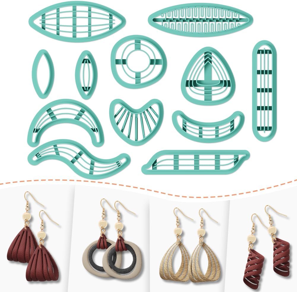 Polymer Clay Cutters - 12 Shapes Leather Twisting Jewelry Earrings Cutter, Polymer Clay Cutters for Jewelry, Earring Making Kit with Storage Box