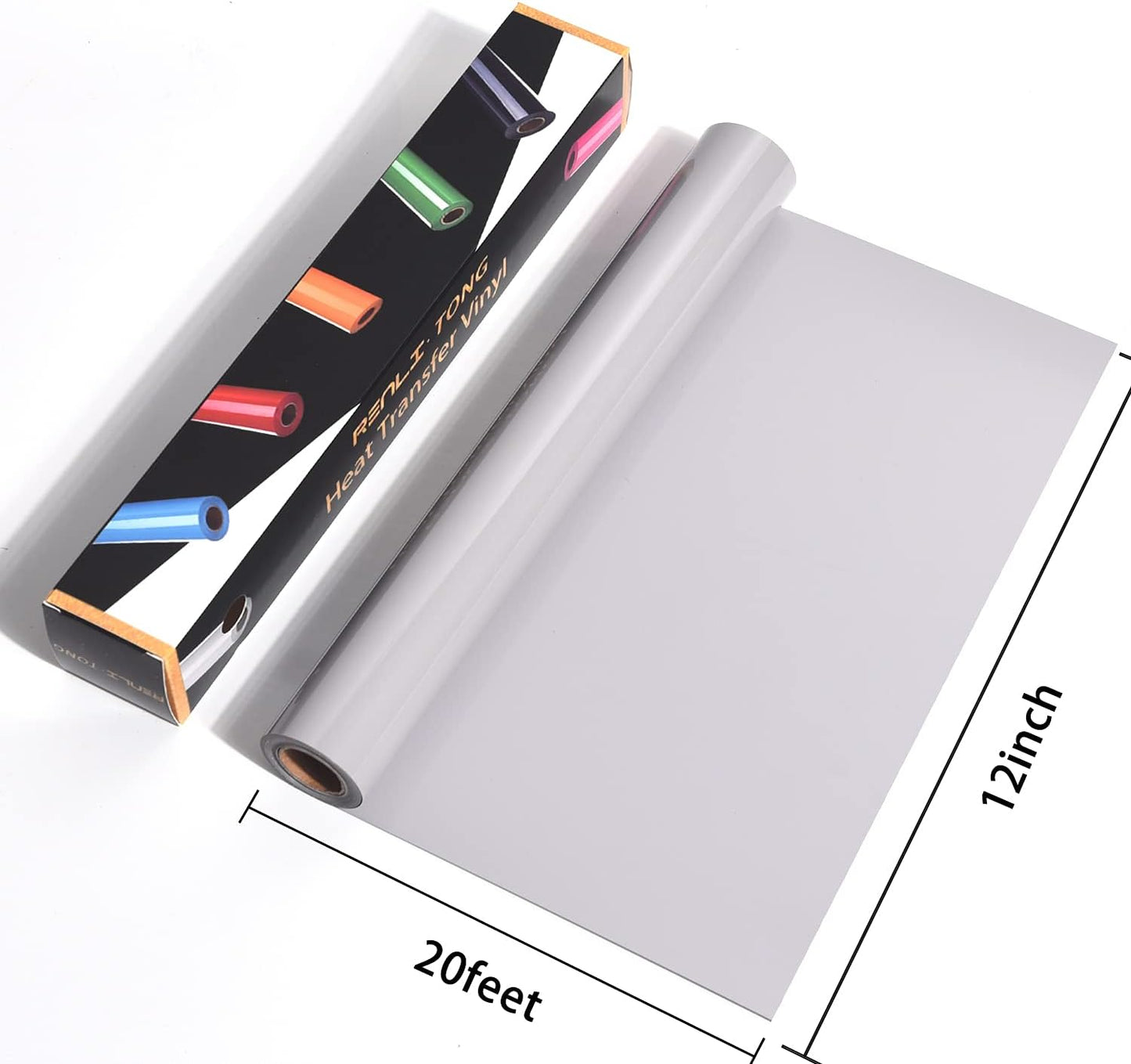 RENLITONG Grey Iron on Vinyl 12Inch by 20ft Roll HTV Heat Transfer Vinyl for T-Shirt HTV Rolls for All Cutter Machine - Easy to Cut & Weed for Heat Transfer Design