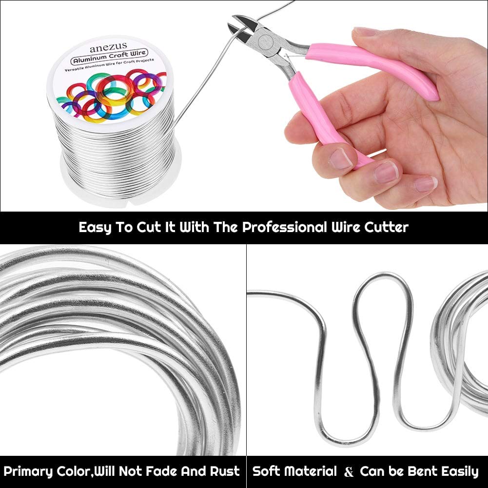 Anezus 12 Gauge Aluminum Wire 100 Feet - 2mm Metal Armature Bendable Sculpting Wire for Crafts, Wreath Making, Jewelry Making, Beading, Floral (Silver)