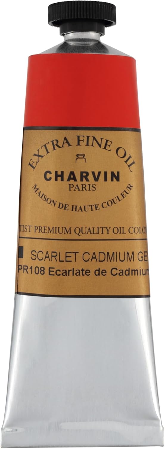 Charvin Extra Fine Oil Paint, Cadmium Scarlet 60 mL - Triple-Milled, Rich Texture, Poppy Oil-Based, Light-Fast, Handmade, Archival Quality