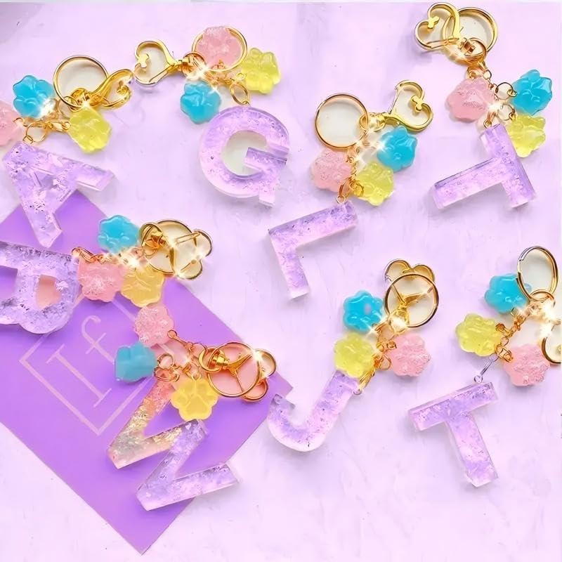 YV-cozx UV Resin Jewelry Making Kit,Crystal Clear Resin with 26 Letter Molds and Casting Tools,DIY Jewelry Making Kit for Necklace,Keychain,Earring (Pink Letter)