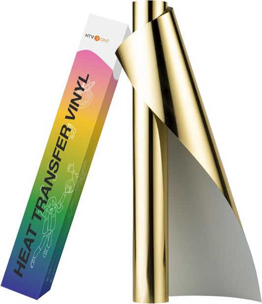 HTVRONT Metallic Gold HTV Vinyl Roll - 12" x 8ft Gold Heat Transfer Vinyl for T Shirts, Gold Iron on Vinyl for All Cutting Machine - Easy to Use for Heat Transfer Project (Metallic Gold)