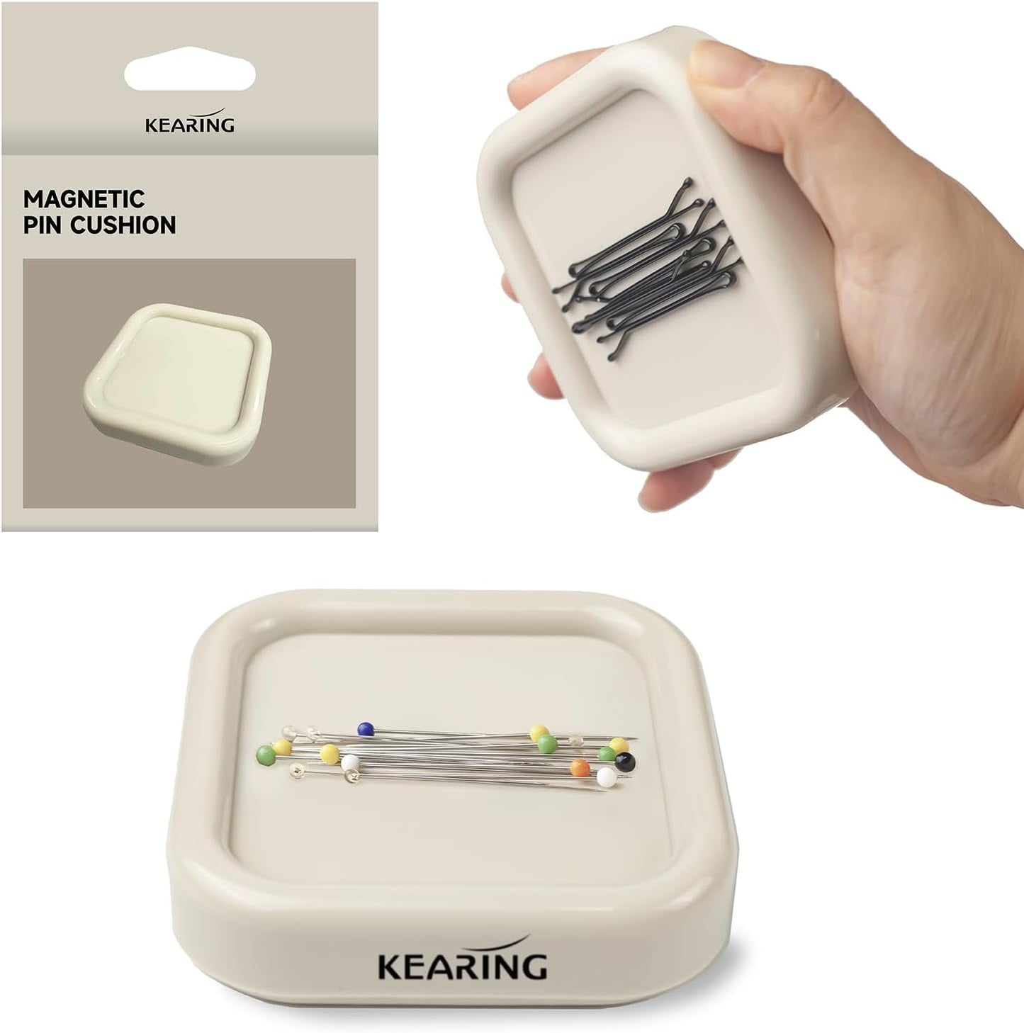 KEARING Strong Magnetic Pin Cushion Square - 8.5cm Powerful Magnet Pin Holder for Sewing - Lightweight Sewing Pin Cushion for Quilting Pins, Needles - Sewing Accessories Organizer