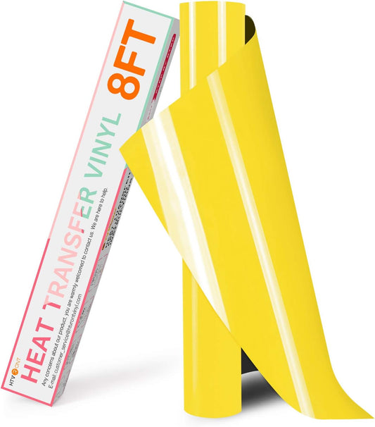 HTVRONT HTV Vinyl Rolls Heat Transfer Vinyl - 12" x 8ft Yellow HTV Vinyl for Shirts, Iron on Vinyl for All Cutting Machine - Easy to Cut & Weed for Heat Transfer Design (Yellow)