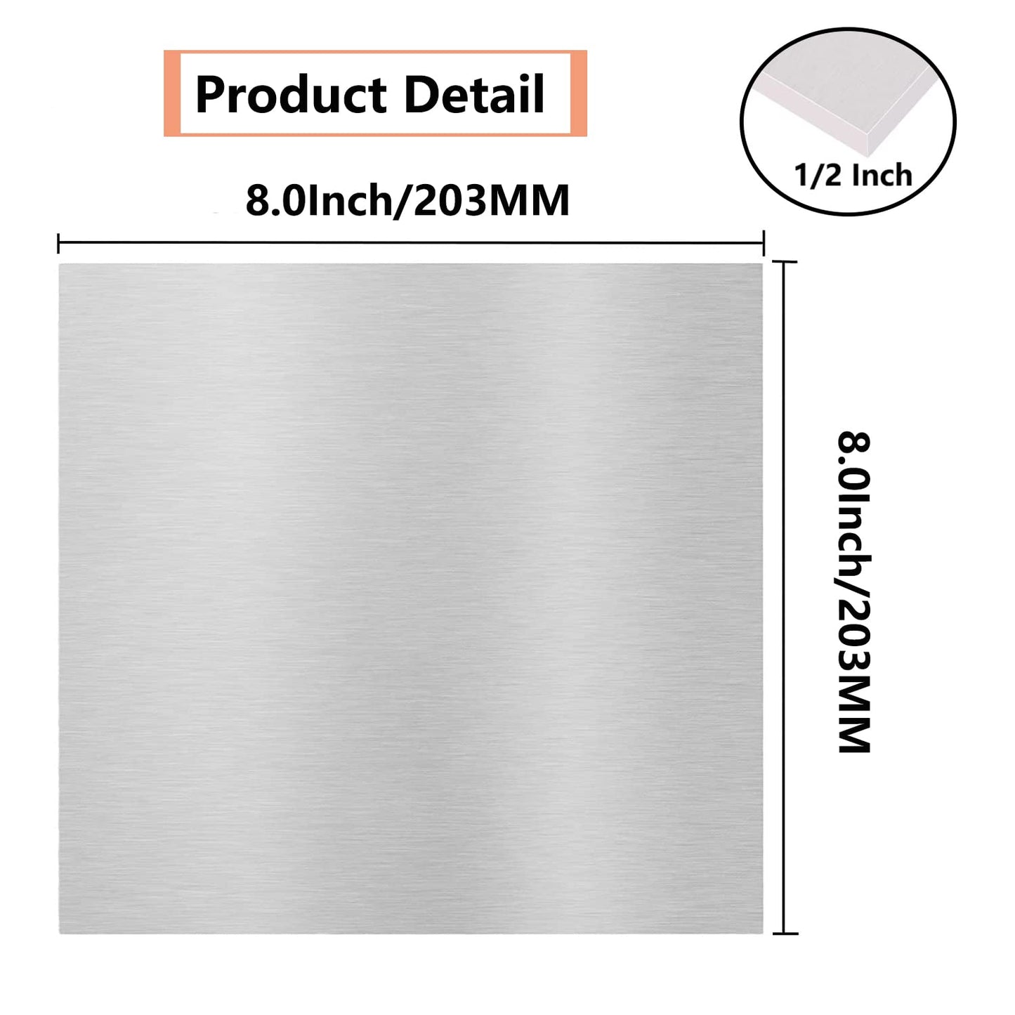 6061 T651 Aluminum Sheet Metal 8" x 8" x 1/2"(12.7MM) Inch Flat Plain Aluminum Plate Covered with Protective Film, Heat Treatable Rectangle 0.50" Thick Aluminum Metal Plate for Industrial, Crafting