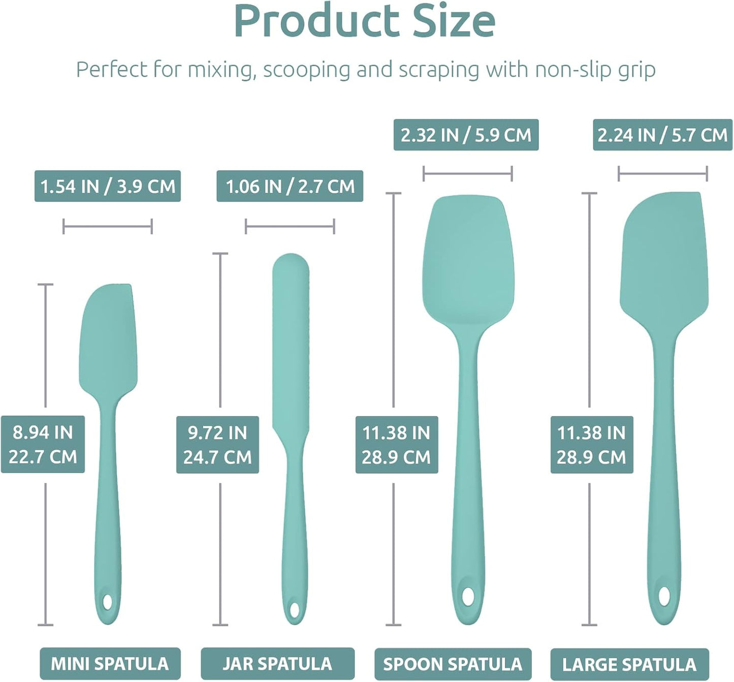 Heat Resistant Silicone Spatula Set: U-Taste 600ºF High Temp Seamless Food Grade Utensil, Flexible Rubber Silicon Kitchen Cooking Mixing Baking Scraper for Nonstick Cookware Set of 4 (Aqua Sky)