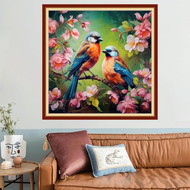 Joyhoor Stamped Cross Stitch Kits for Beginners, Needlepoint Kits for Adults, 11CT Counted Embroidery Kits-Flower Birds 18x18 inchs
