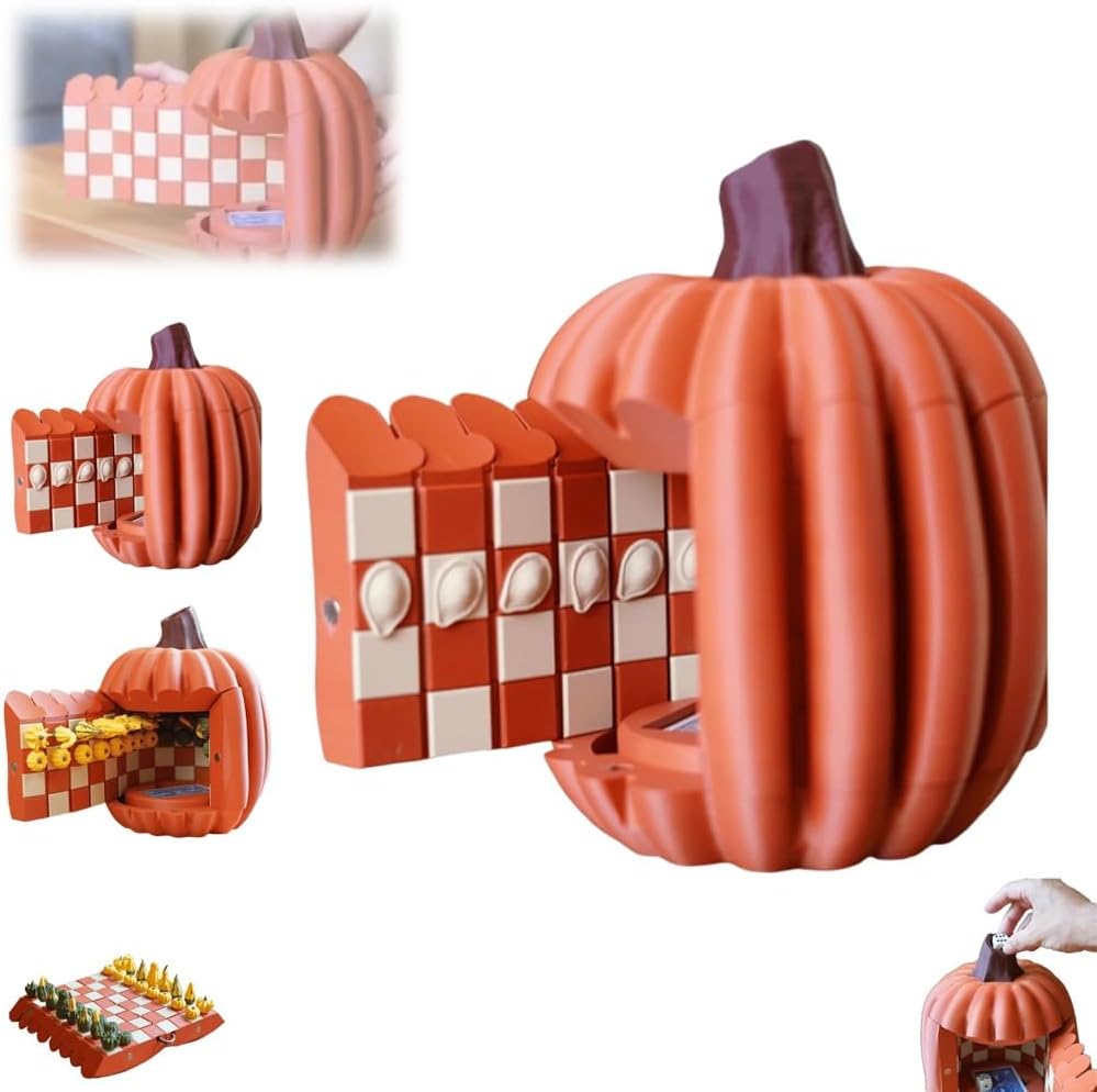 Pumpkin Game Set: Magnetic Chess Checkers, Cribbage, Dice Tower, Card Holder, Gourd Gambit Pumpkin Chess Expansion Pack for Gourd Games, 3D Printing Portable Adult Pumpkin Board Game Set(#1)