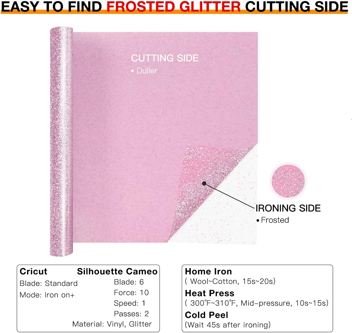 HTVRONT Pink Glitter HTV Heat Transfer Vinyl Rolls - 10" x 8ft Pink Glitter HTV Vinyl for Shirts, Glitter Iron on Vinyl for All Cutter Machine - Easy to Cut & Weed for Heat Vinyl Design (Pink)
