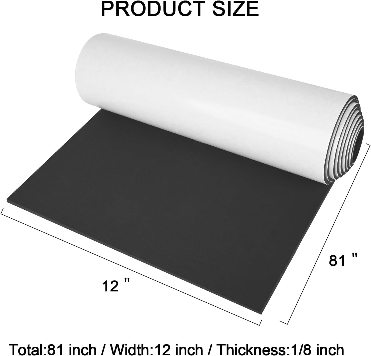 Neoprene Sponge Rubber Foam Sheets with Adhesive Backing, 12" x 81" x 1/8" Black Foam Roll Insulation Board Soundproof Neoprene Mat, Great for Cosplay Padding, DIY, Gaskets, Costume, Crafts