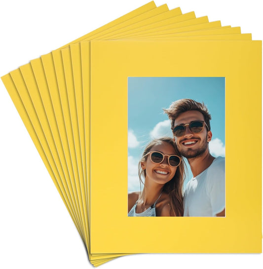 uxcell 10Pcs Picture Mats, 8 x 10 Mat Board Center for 5 x 7 Pictures Acid Free White Core Bevel Cut Frame Mattes for Display Art Measuring, Yellow
