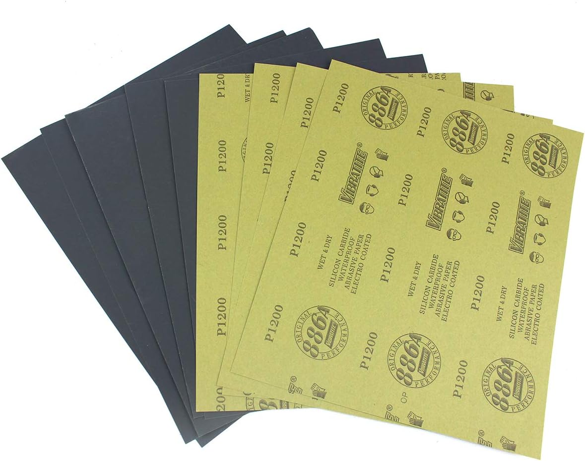 Sandpaper Sheets, 1200 Grit Dry Wet Sand Paper, 9 x 11 Inch, Silicon Carbide, for Wood Furniture Finishing, Metal Sanding and Automotive Polishing, 10 -Sheet