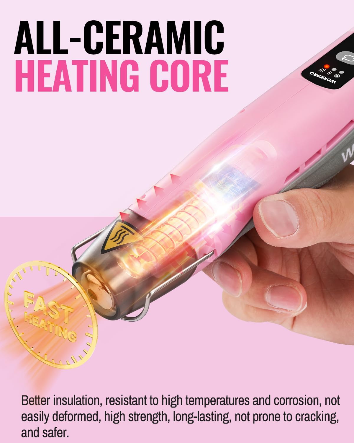 WORKPRO 7.2V Mini Cordless Heat Gun, 680℉ Hot Air Gun with Reflector Nozzle, 3 Temp Settings - Cool Air, 302℉(150℃)/680℉(360℃), Fully Ceramic Heating Core for Craft Embossing