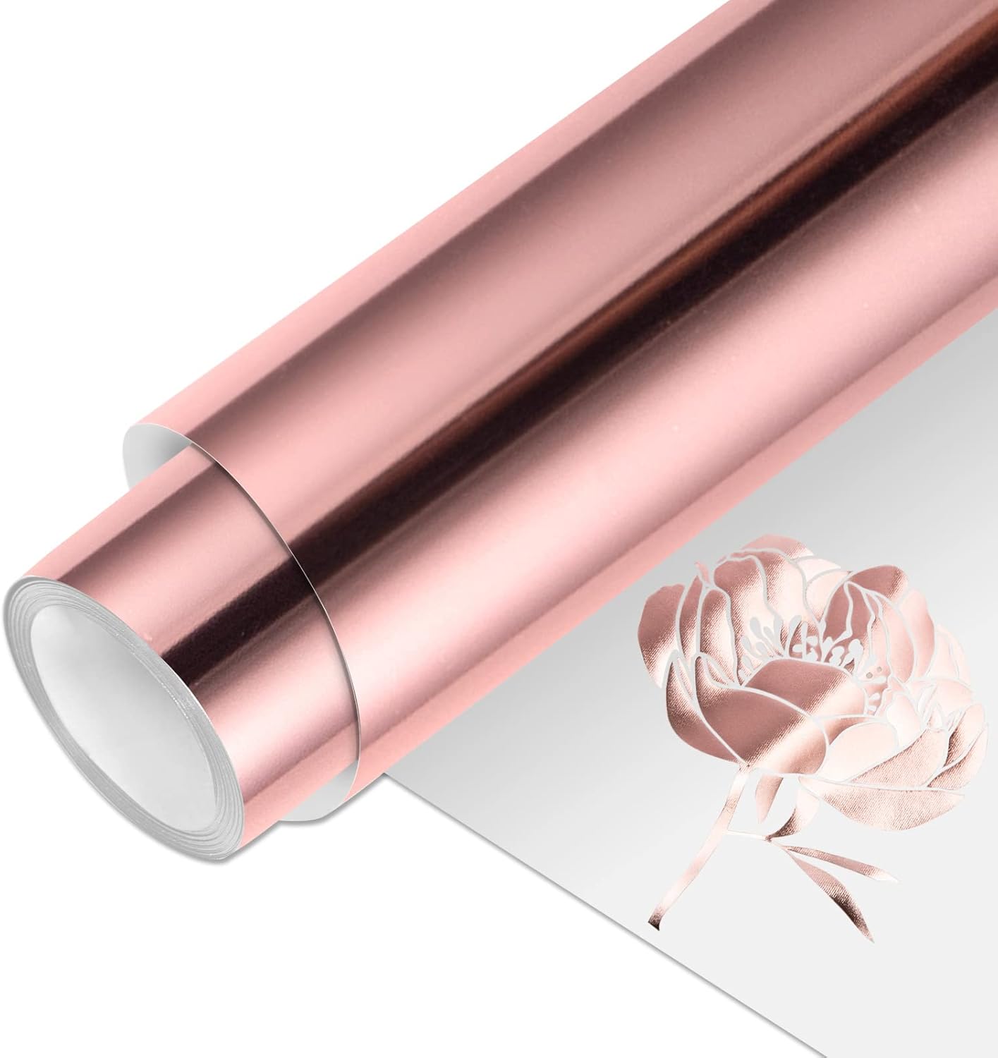 VINYL FROG Metallic Foil HTV Vinyl Roll 12" x5ft Rose Gold Chrome Iron on Vinyl Easy to Cut & Weed Heat Transfer Vinyl DIY Heat Press Design for T-Shirts
